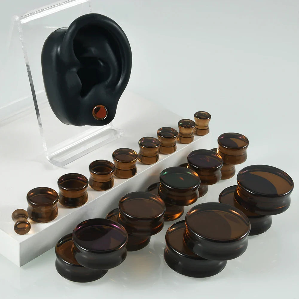 Natural Glass Double Flared Ear Plugs – Colorful Ear Tunnel Gauge Expanders Body Piercing Jewelry