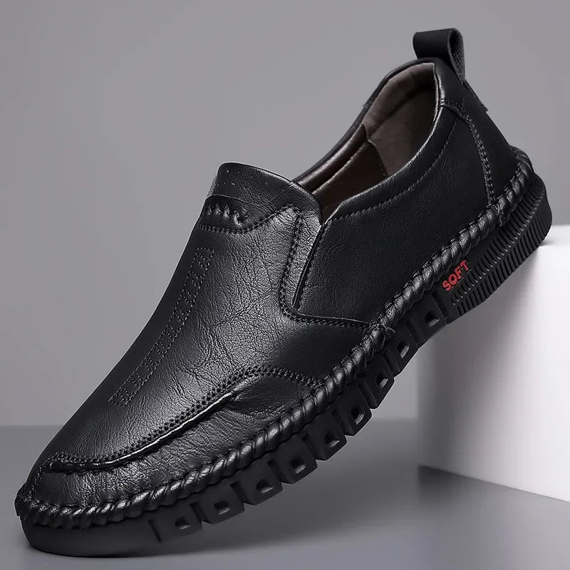 Men’s Genuine Leather Hand-Stitched Slip-On Shoes - Business Formal Wedding & Party Dress Footwear