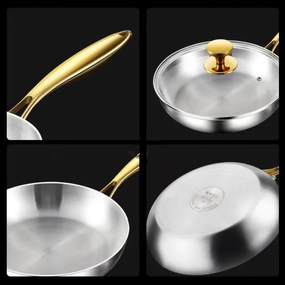 316 Stainless Steel Frying Pan – Uncoated Non-Stick Cooking Pot for Gas & Induction Stoves