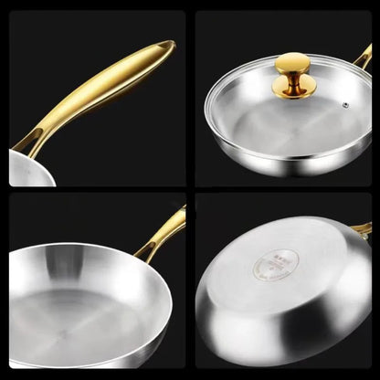 316 Stainless Steel Frying Pan – Uncoated Non-Stick Cooking Pot for Gas & Induction Stoves