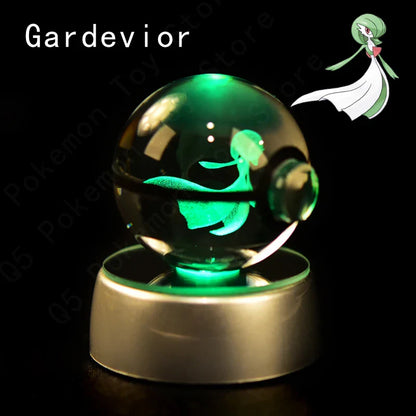 Pokemon 3D Crystal Ball Figurine — Pikachu, Gengar, Mew, Mewtwo Glass Statue with Lamp Base, Kids Birthday Gift