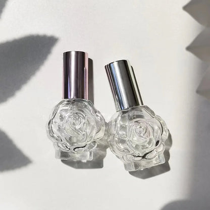 10ml Rose-Shaped Glass Perfume Bottle – Mini Refillable Spray Atomizer for Travel & Cosmetic Mist