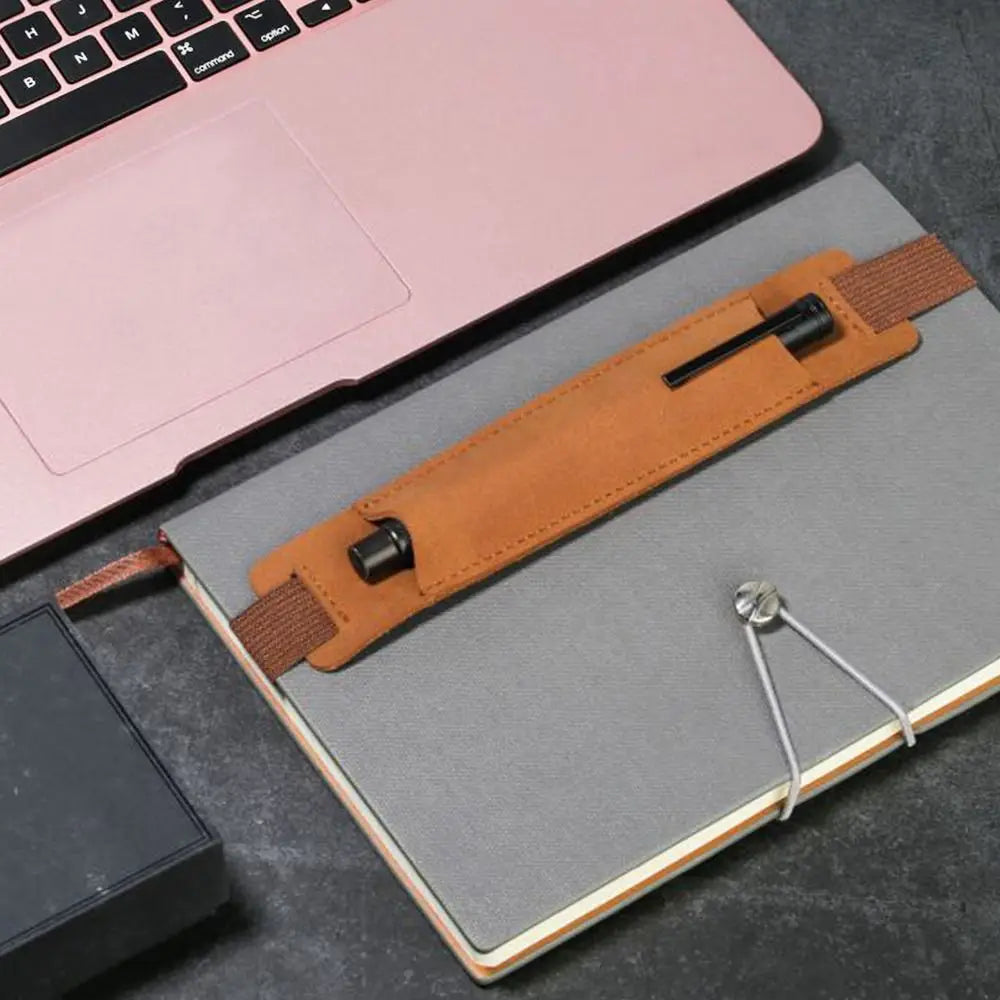 Portable Pen Bag Pencil Case - Lightweight PU Leather Holder with Elastic Buckle Clip for Office and Meeting Supplies