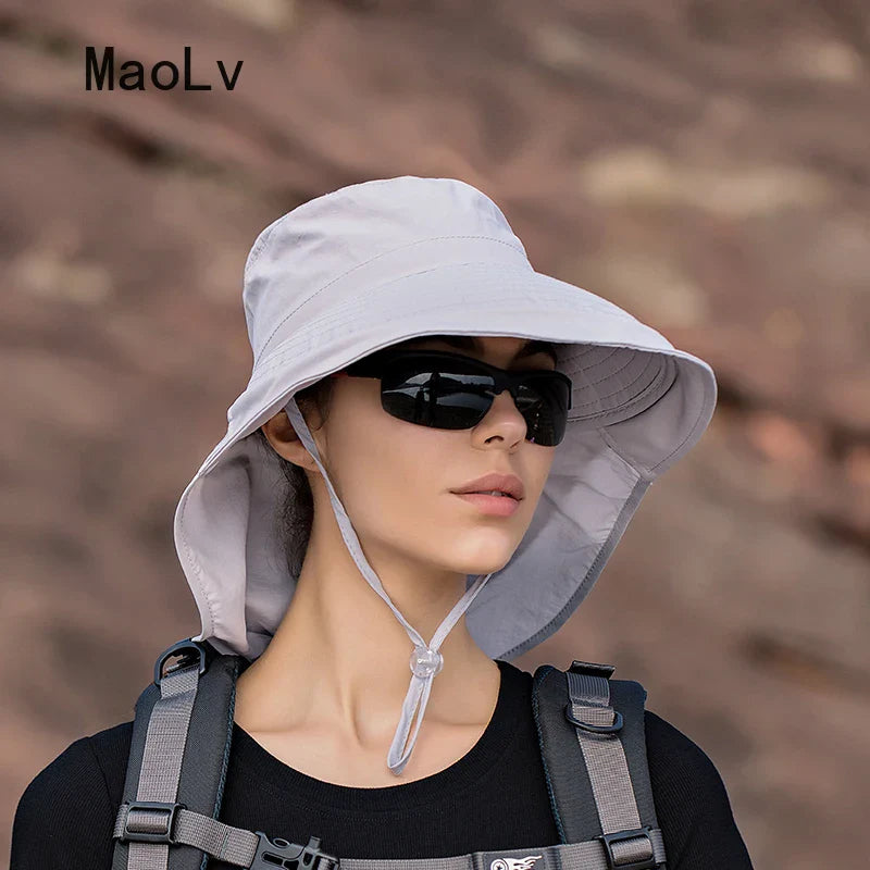 Stay Stylish and Protected: Women's Summer UV Anti-Neck Protection Sun Visor - Wide Brim Shawl Sunscreen Cap for Fishing, Hiking, and Outdoor Adventures