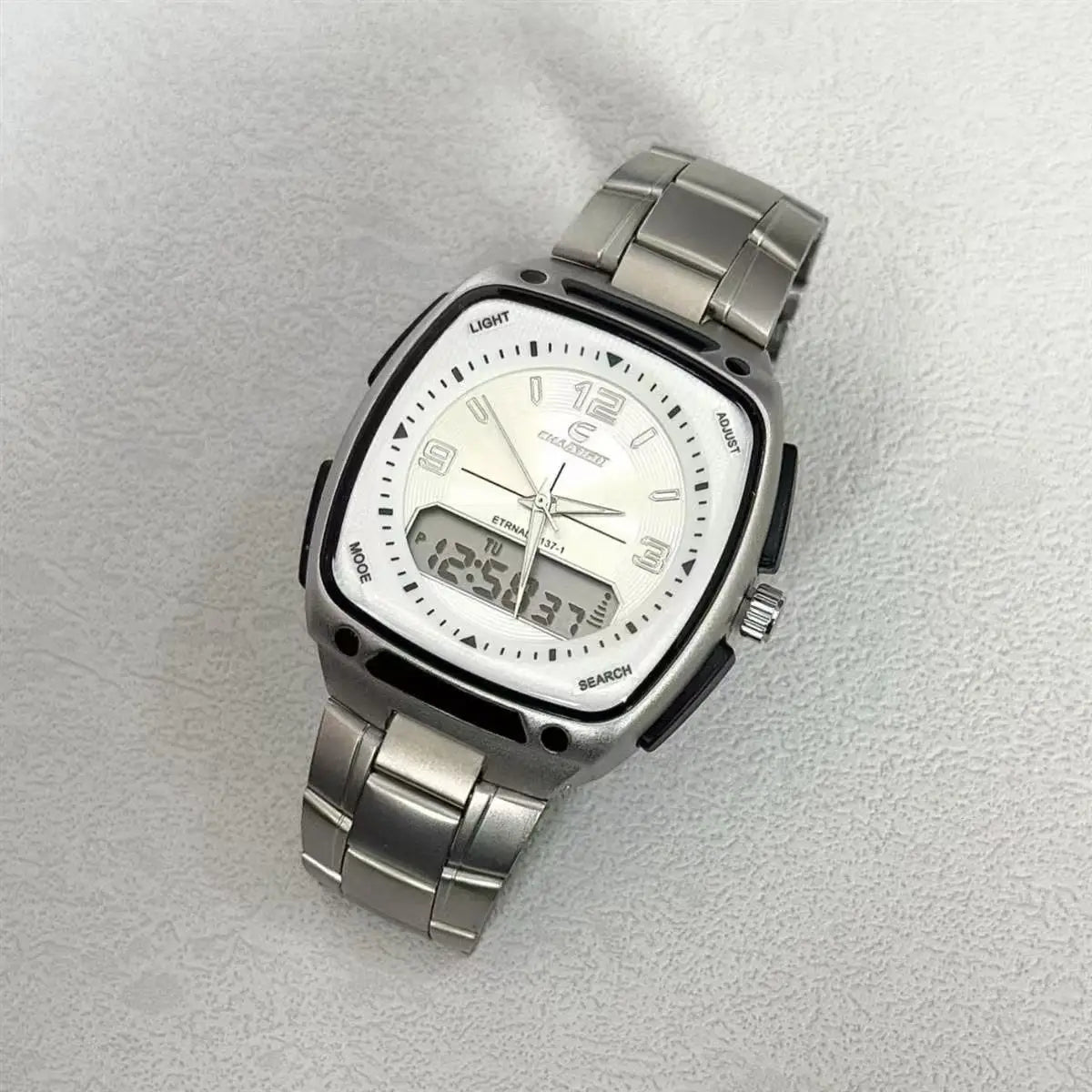 Men’s Digital Square Quartz Watch - Large Dial Luminous Fashion Watch with Alarm