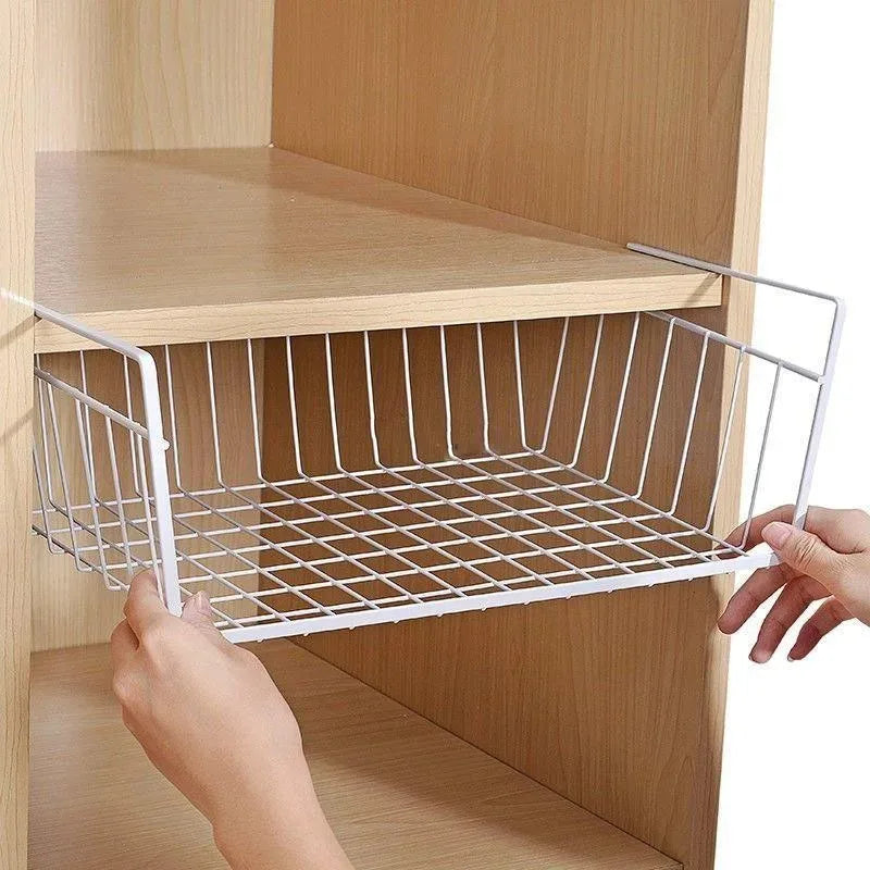 Multipurpose Hanging Closet Storage Basket — Metal Organizer for Kitchen Cabinets, Desks, and Home Use