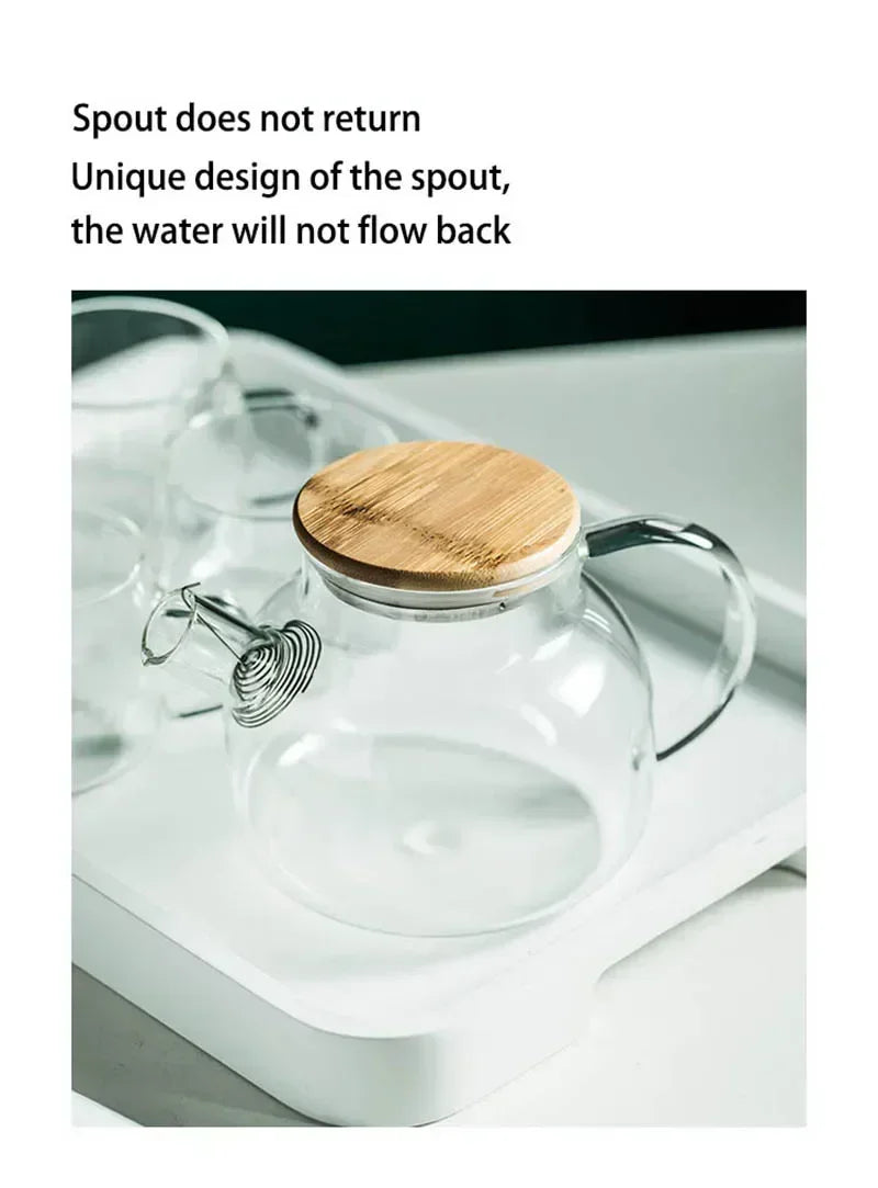 1.8L Transparent Borosilicate Glass Teapot – Heat-Resistant Large Clear Tea Pot for Puer, Flower Tea, Office & Home