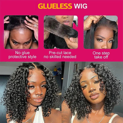 Wear and Go Water Wave Bob Lace Wig – Curly 6x4 Glueless Human Hair, 4x4 Ready-to-Go Pre-Cut Lace Wig for Women