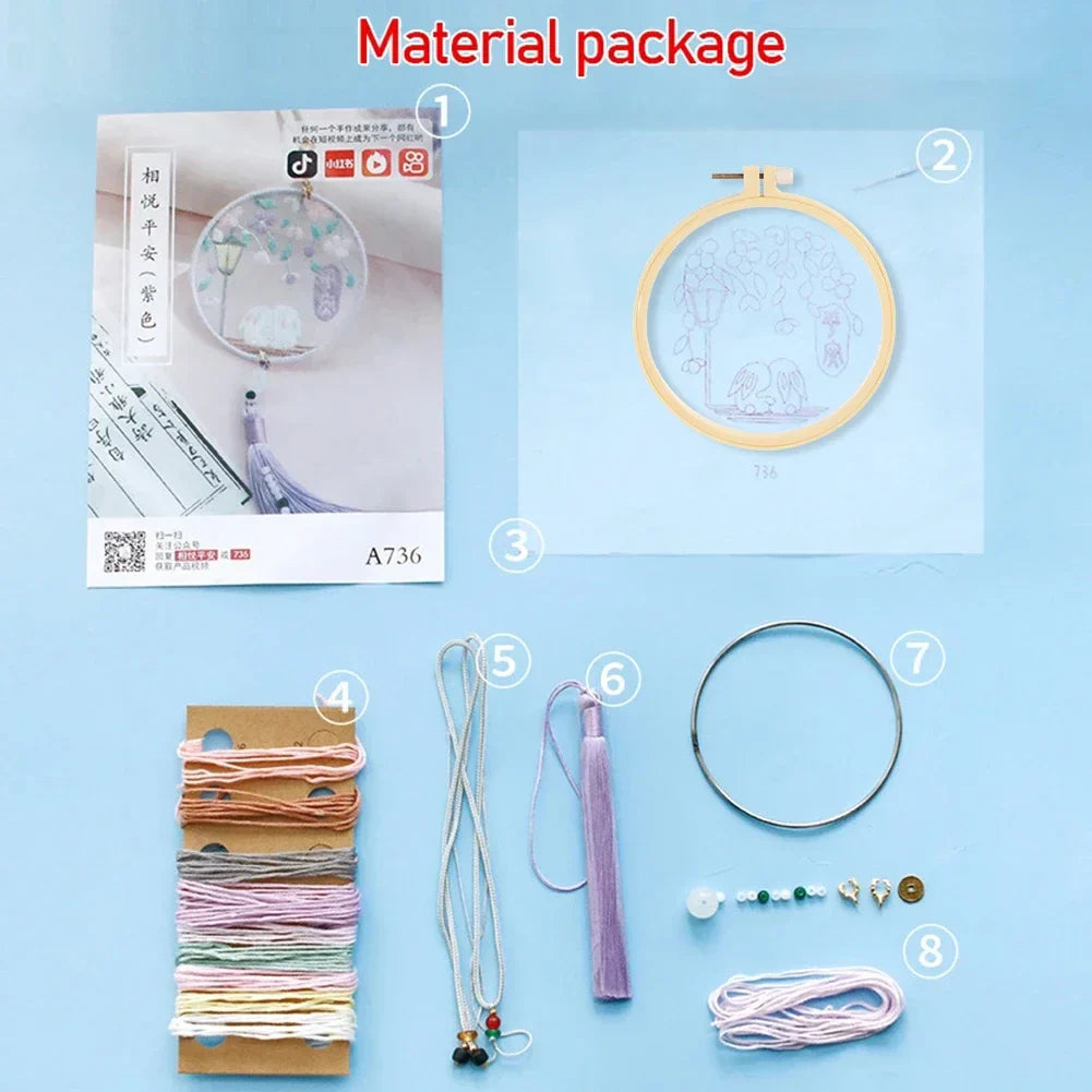 Handmade Embroidered Amulet DIY Kit – Easy Needlework Sewing & Car Pendant Needlepoint for Beginners