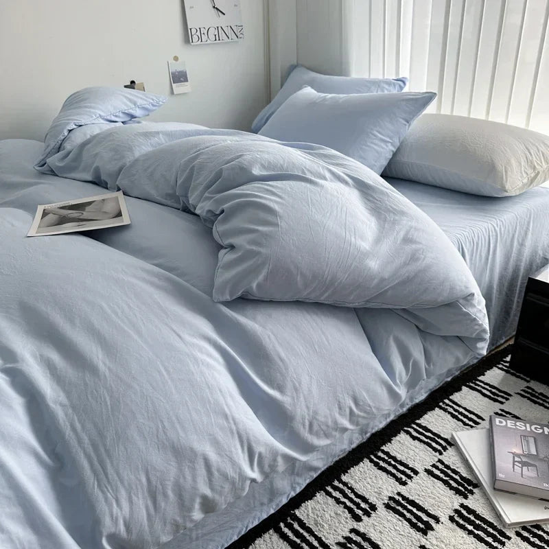 Solid Cotton Bed Linen Set – Bedding with Sheet, Duvet Cover & Pillowcases, Single to King/Queen/Twin Size