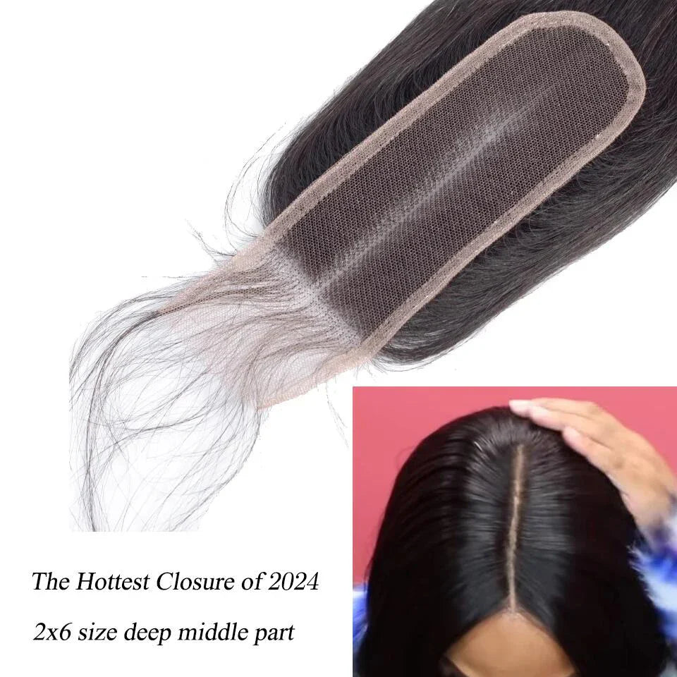 Queenlike Straight Human Hair Bundles – Brazilian Raw Hair Weave with 2x6 Deep Kim Closure