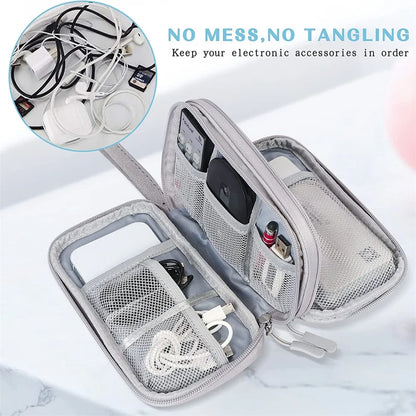 Travel Electronics Organizer Bag — Portable Waterproof Double-Layer Storage for Cables, Wires & Accessories