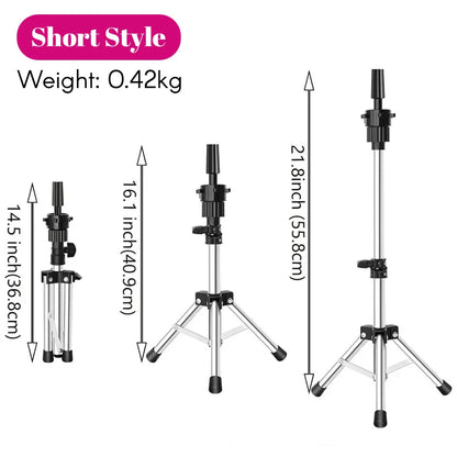 Mannequin Head Wig Stand — Adjustable Tripod Holder for Wig Making, Display, and Cosmetology Training