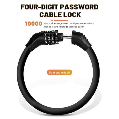 Mountain Bike Portable Security Bike Lock - 4-Digit Code Lock for Bicycle, Motorcycle, Scooter