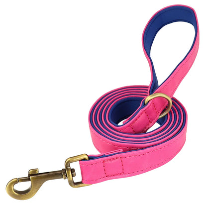 Customized Leather Dog Collar & Leash Set – Soft Padded Adjustable Collar for Small, Medium & Large Dogs with Engraved Nameplate