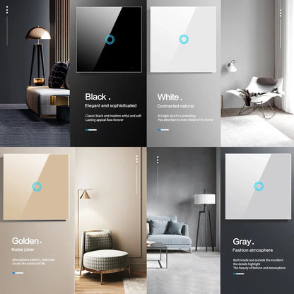 AXUS EU Touch Switch | AC100-240V LED Backlight Panel, Tempered Glass Wall Light Sensor Switch, 1/2/3 Gang