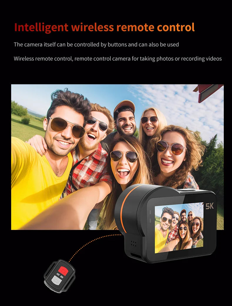 VIRAN V10 5K Waterproof Action Camera with 2" Touch LCD, Electronic Image Stabilization, Dashcam & Motion Detection