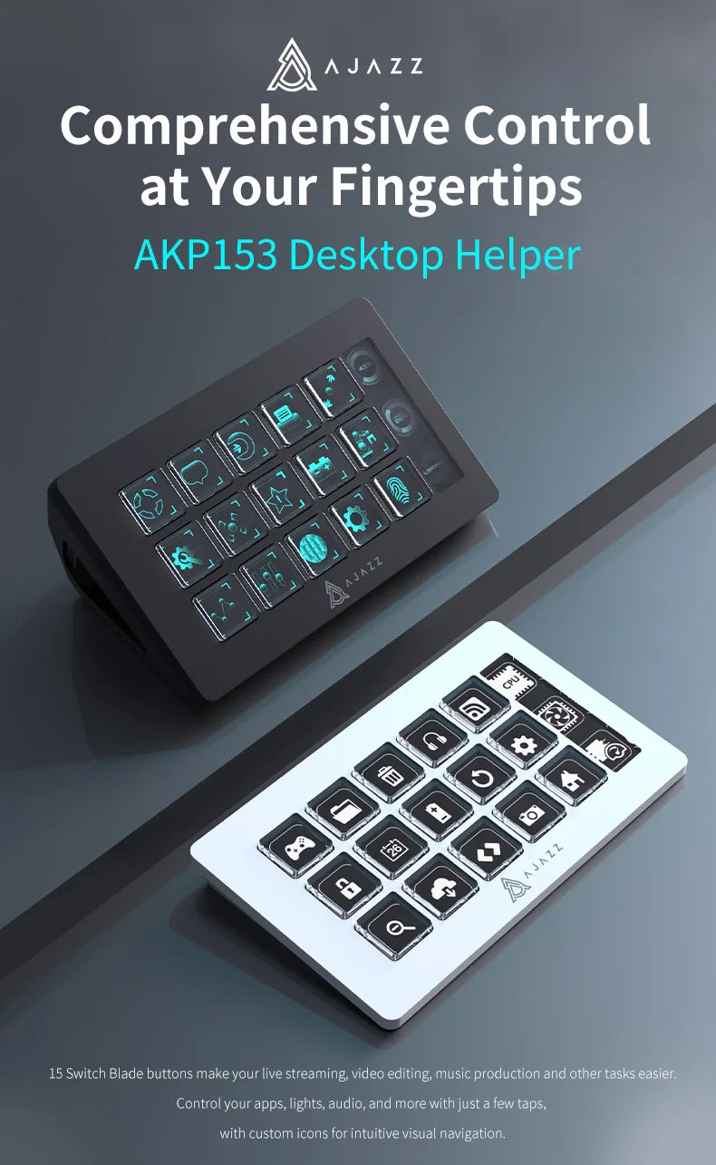 AJAZZ AKP153E Multifunctional Mini Keyboard – 15 Macro Keys Console Panel for Custom Desktop Actions