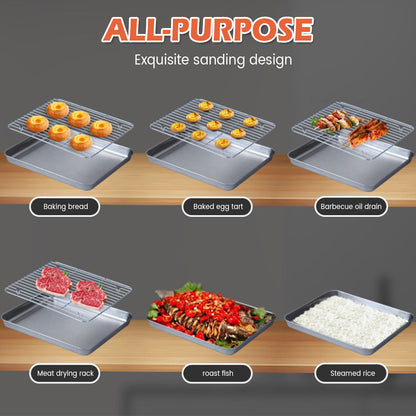 Stainless Steel Baking Pan with Wire Rack - Oven Tray for Cake, BBQ, Brownies, Cooking, Roasting and Grilling