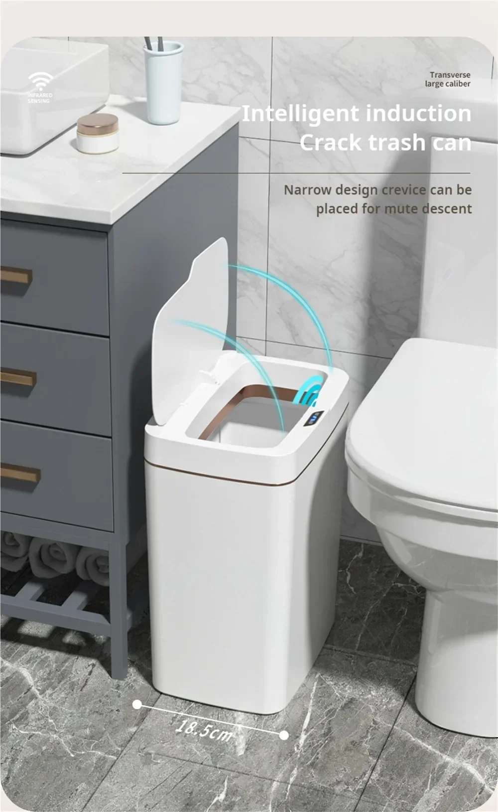 15L Smart Sensor Trash Can – Non-Contact Automatic Bagging Electronic Trash Bin for Smart Home & Bathroom, White