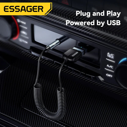 Essager USB Bluetooth 5.0 Receiver – 3.5mm AUX Car Audio Adapter Wireless Music Transmitter for Speakers & Handsfree Calling