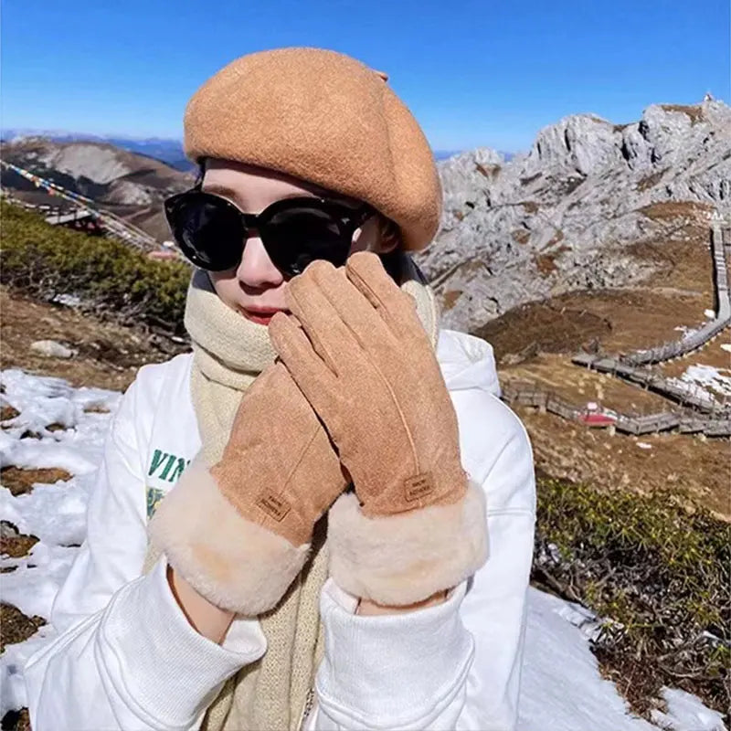 Cute & Warm: New Fashion Furry Gloves for Autumn Winter - Full Finger Mittens for Women's Outdoor Sports, Touch Screen Compatible