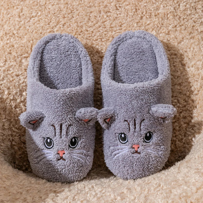 Cartoon Cat Plush Slippers - Cozy Winter Indoor House Shoes with Soft Non-Slip Warm Sole for Women