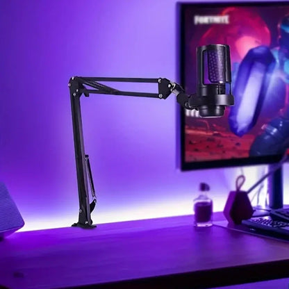 USB RGB Condenser Microphone with Metal Boom Stand – Gaming & Studio Recording Desktop Mic for Esports and Calls