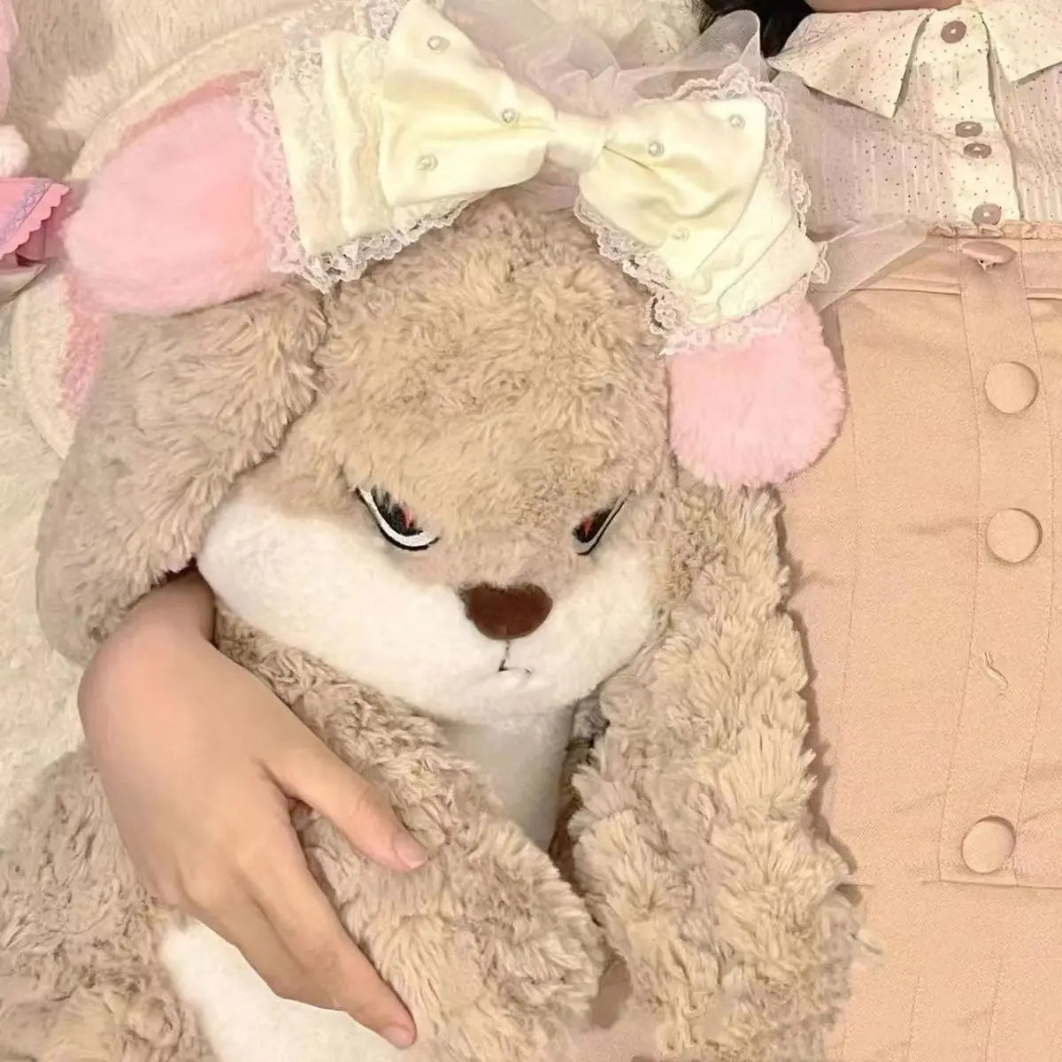 Large Angry Rabbit Plush Toy – Cute Kawaii Stuffed Animal, Soft Doll for Room Decor & Birthday Gift