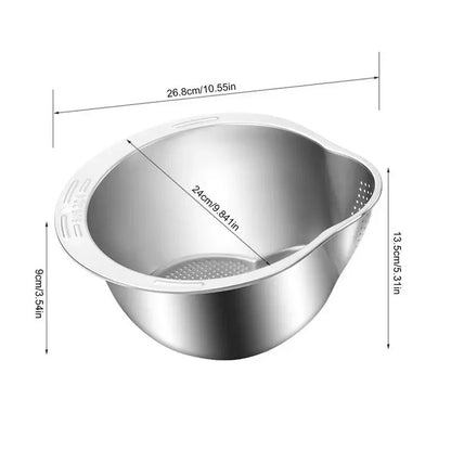 Stainless Steel 304 Rice Washer Strainer Bowl – Multi-Use Sieve Colander for Fruit, Vegetables and Kitchen Tools