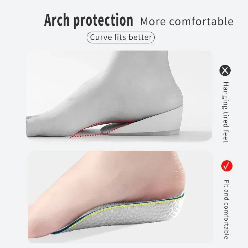 Arch Support Height Increase Insoles — Orthopedic Breathable Memory Foam Half Pads with 7-Point Lift for Flat Feet Support