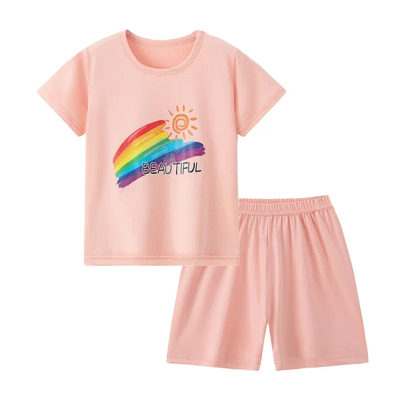Kids' 2-Piece Summer Outfit Set - Cute Short Sleeve Top and Shorts for Boys & Girls