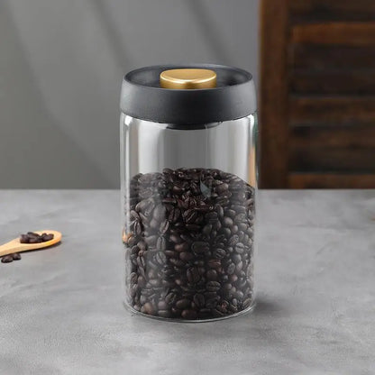 Vacuum Sealed Glass Coffee Bean Jar — Airtight, Moisture-Proof Household Container with Air Extraction for Fresh Coffee