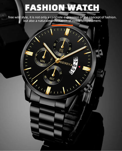Fashion Men's Stainless Steel Watch – Luxury Quartz Wristwatch with Calendar for Business & Everyday Wear
