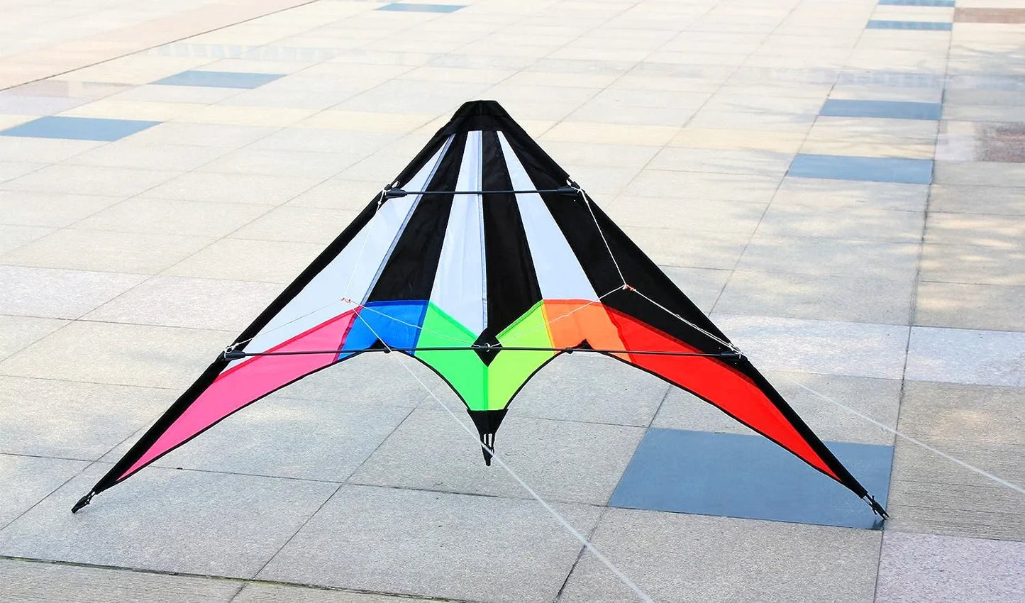 48-Inch Rainbow Dual Line Stunt Kite - Professional Flying Kite with Handles and Lines