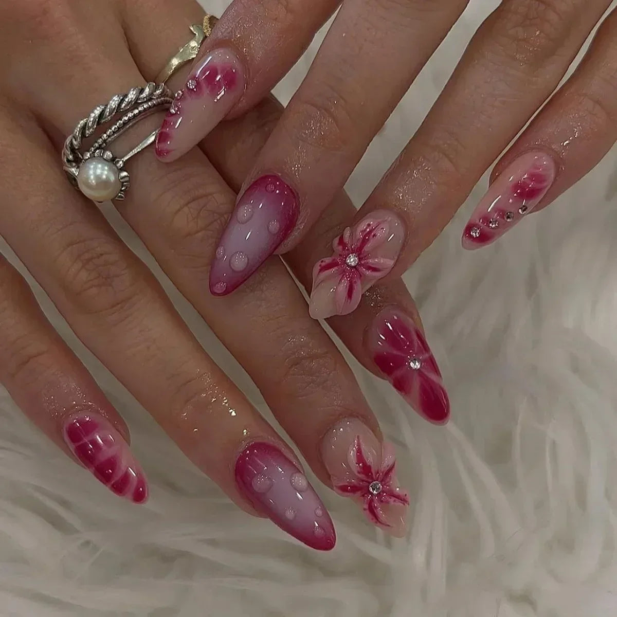 24PCS Pink Almond Press On Nails - Butterfly Ballet French Design Artificial Nail Tips for Stylish Nail Art