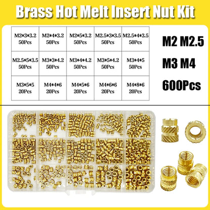 Brass Threaded Insert Nut Kit M2–M8 – Heat Set Knurled Copper Nuts for 3D Printing & Plastic Injection