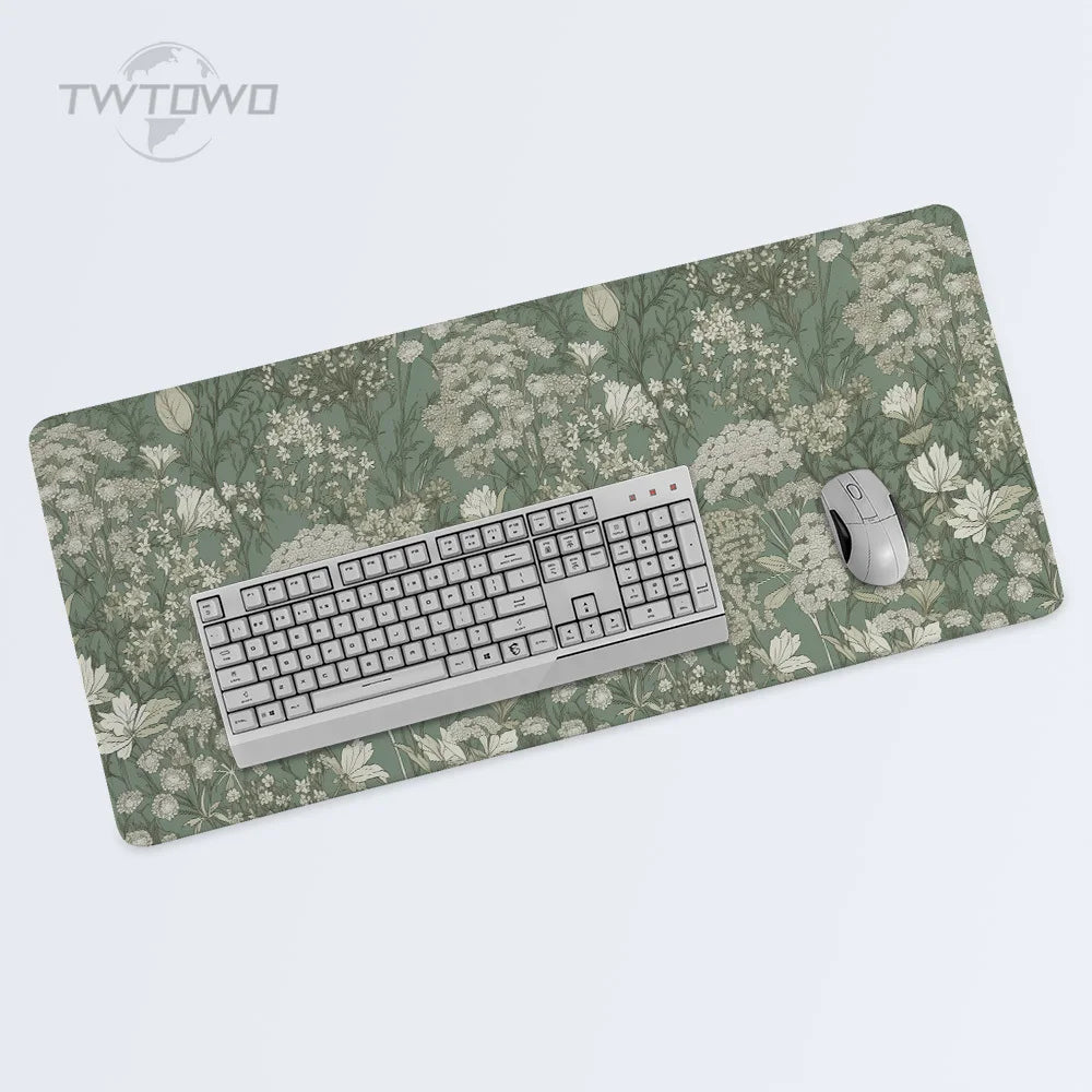 Green Vintage Flowers XL Gamer Mouse Pad – Large Non-Slip XXL Playmat for Home & Office Desk