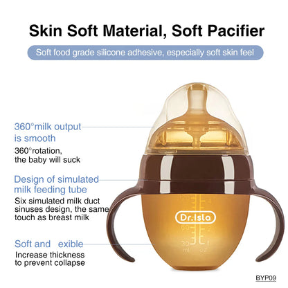 150ML/250ML Portable Baby Bottle – Silicone Feeding Bottle with Handle, Drop-Resistant & BPA Free for Newborns