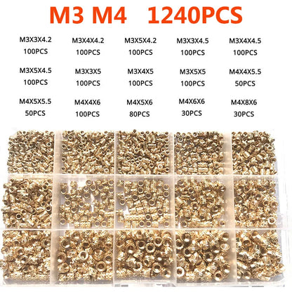 Brass Insert Nut Set M2–M6 – Knurled Hot Melt Threaded Copper Nuts for 3D Printing & Injection Molding