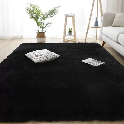 VIKAMA Black Plush Shag Area Rug – Soft Fluffy Furry Carpet for Bedroom, Living Room & Bedside