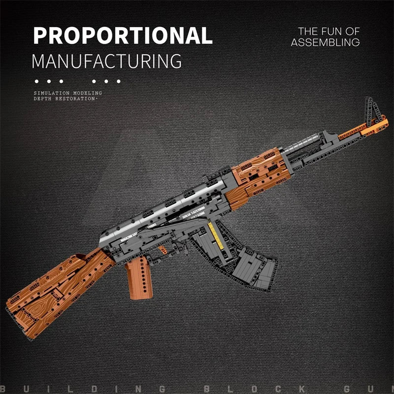 AK47 Assault Rifle Building Blocks – Military DIY Shootable Toy Gun for Kids