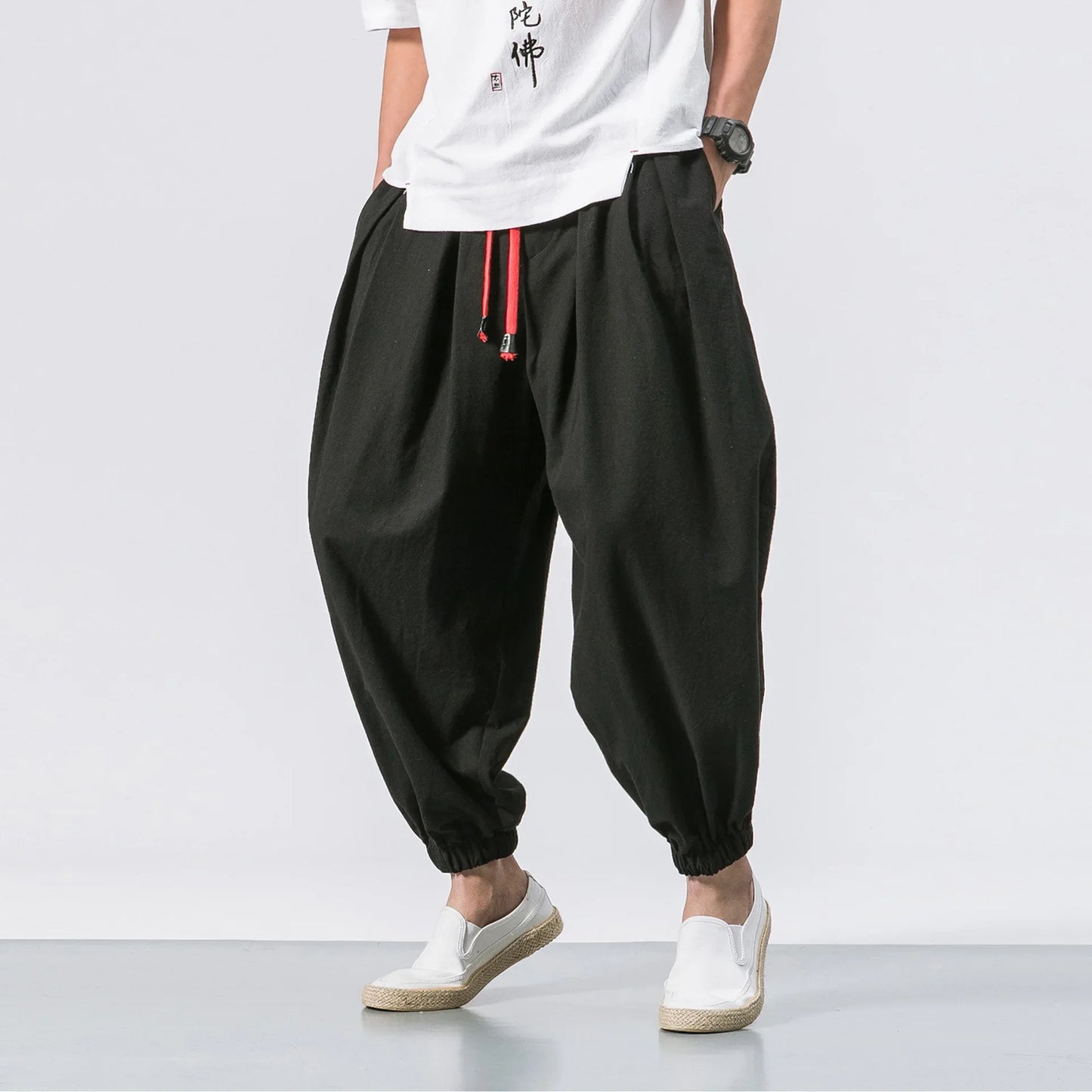 FGKKS Oversize Men’s Loose Harem Pants — Autumn Chinese Linen Sweatpants, High-Quality Casual Trousers for Men