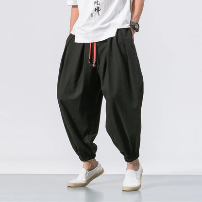 FGKKS Oversize Men’s Loose Harem Pants — Autumn Chinese Linen Sweatpants, High-Quality Casual Trousers for Men