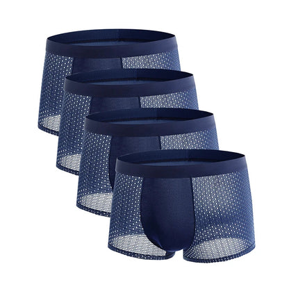 Men’s Ice Silk Mesh Boxer Shorts (4-Pack) – Plus Size Breathable Summer Underwear, Soft Solid Sexy Cooling Men’s Boxers Briefs Set