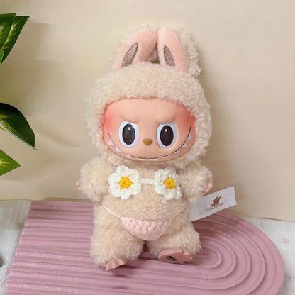 Mini Doll Swimsuit Outfit - Solid Color Clothing Accessories for 15-17cm Labubu and 10cm Cotton Dolls