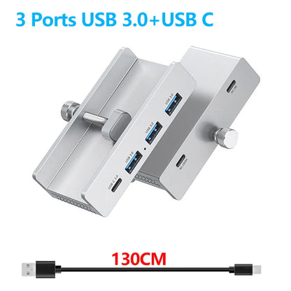 Aluminum 4-Port USB 3.0 Hub — High-Speed Clip Hub with Power Supply, 5–10Gbps Data Transfer, USB 3.2 for Mac & PC