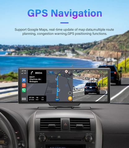 10.26" 4K Dash Cam Car Mirror — Wireless CarPlay Android Auto GPS Multimedia Rearview Camera Dashboard Monitor