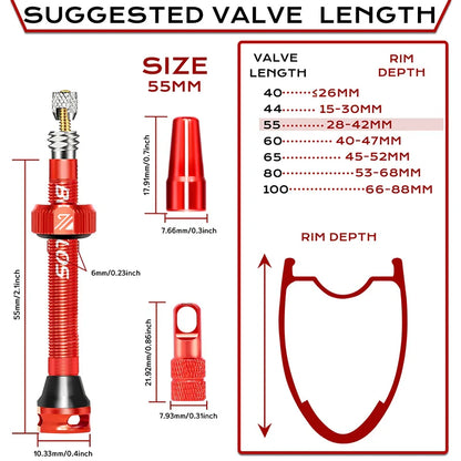 BUCKLOS Tubeless Presta Valves 40–100mm — Aluminum Alloy Bike Valve Stem for Road & MTB