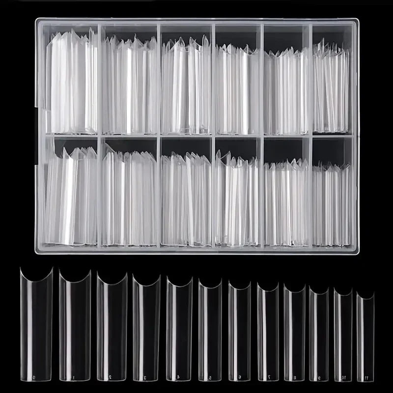 240 Clear Nail Tips – Coffin Shape Fake Toenail and Acrylic Nails, Half Cover Artificial Nail Set with Storage Box